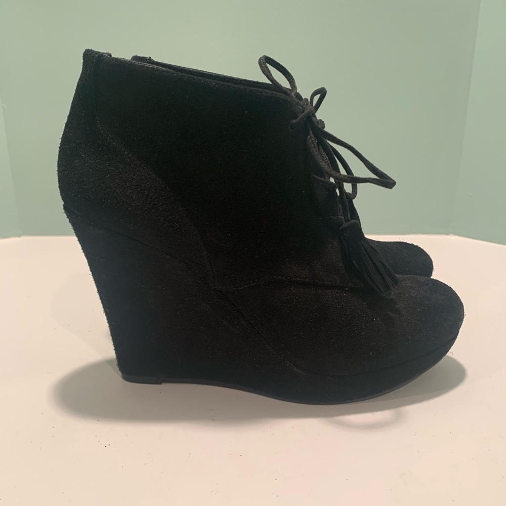 Jessica Simpson black suede wedge ankle boots